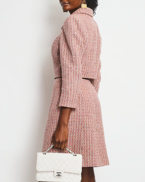 Chanel Blush Pink Tweed Cropped Jacket & Midi Skirt Suit with Gold CC Logo Buttons Size FR 40 (UK 12)