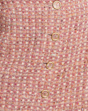 Chanel Blush Pink Tweed Cropped Jacket & Midi Skirt Suit with Gold CC Logo Buttons Size FR 40 (UK 12)