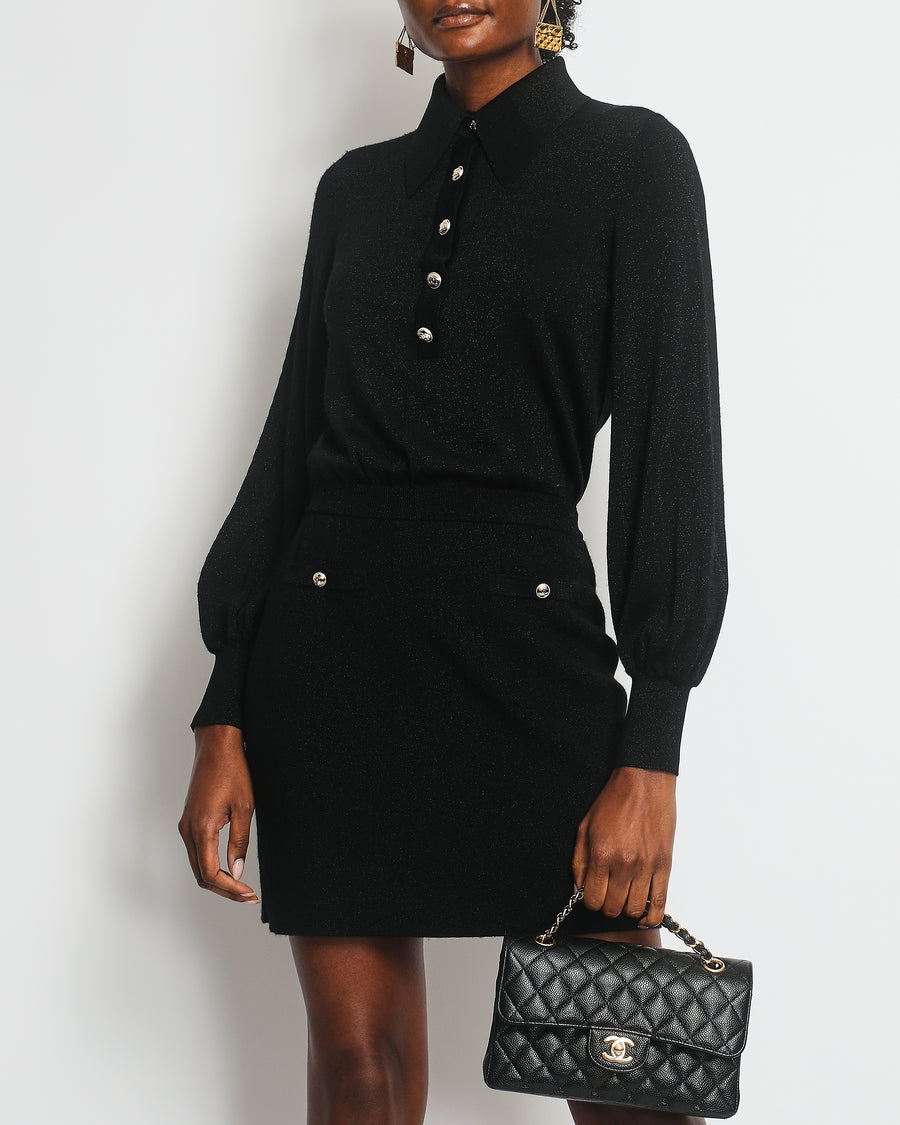 Chanel 20K Black Long Sleeve Metallic Dress with Gold Buttons RRP £3,000 SIZE 34 (UK 6)