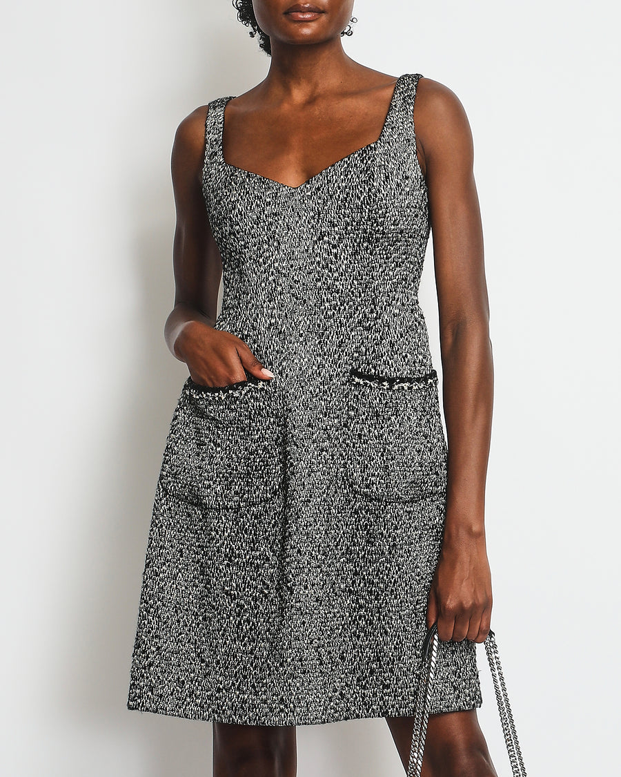 Chanel Grey and Black Tweed Sleeveless Mini Dress Size FR 38 (UK 10)