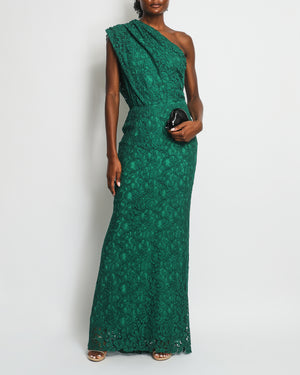 Carolina Herrera Emerald Green One Shoulder Lace Maxi Dress Size US 4 (UK 8)