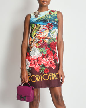 Dolce & Gabbana Multicolour Portofino Postcard Silk Dress with Crystal Details Size IT 40-42 (UK 8-10) RRP £2,550