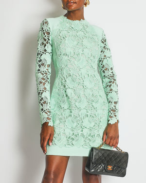 Giambattista Valli Mint Green Lace Long-Sleeve Dress IT 38 (UK 6) RRP £2900