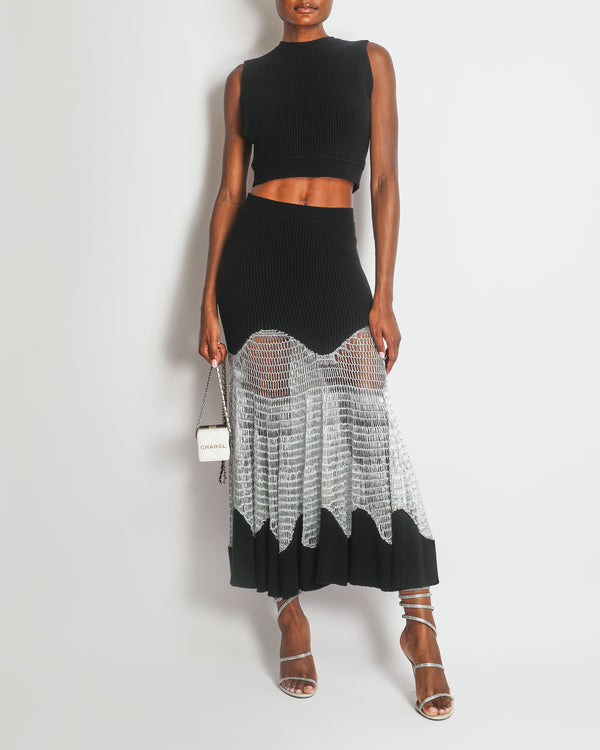 Alexander McQueen Black Top and Maxi Skirt Set with Silver Crochet Details Size XS/L (UK 12)