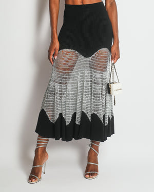 Alexander McQueen Black Top and Maxi Skirt Set with Silver Crochet Details Size XS/L (UK 12)