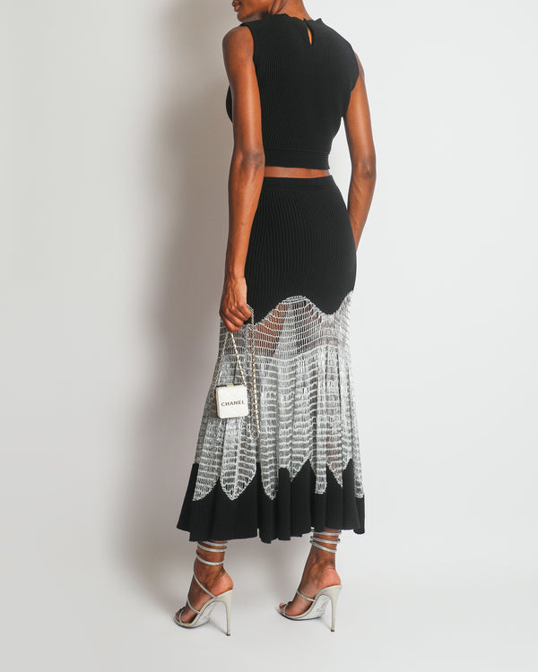 Alexander McQueen Black Top and Maxi Skirt Set with Silver Crochet Details Size XS/L (UK 12)