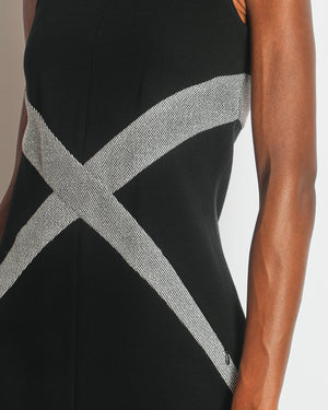 Chanel Black Sleeveless Mini Dress with Silver Abstract Details Size FR 38 (UK 10)