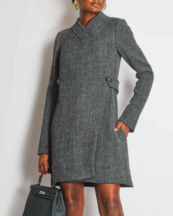 Chanel 12A Grey Tweed Long-Sleeve Mini Dress with Belt Detail Size FR 38 (UK 10) RRP £3,050