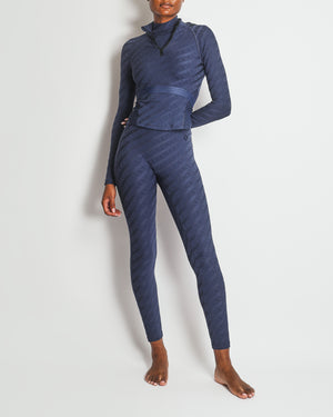 Fendi Navy Three-Piece Trousers, Zipped Long-Sleeve Top, Cropped Top Printed Sport Set Size XS/S