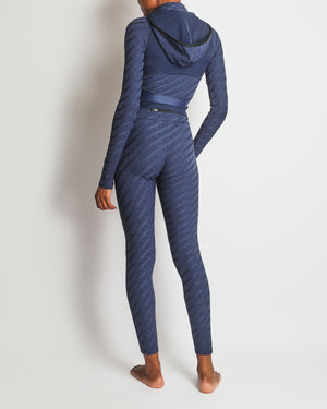 Fendi Navy Three-Piece Trousers, Zipped Long-Sleeve Top, Cropped Top Printed Sport Set Size XS/S