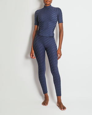 Fendi Navy Three-Piece Trousers, Zipped Long-Sleeve Top, Cropped Top Printed Sport Set Size XS/S