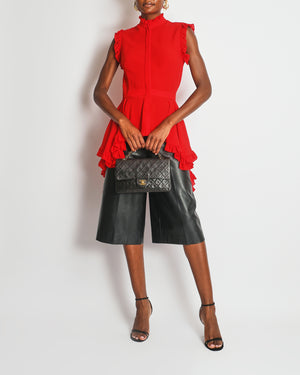 Alexander McQueen Red Silk Sleeveless Ruffle Asymmetric Top Size IT 42 (UK 10)