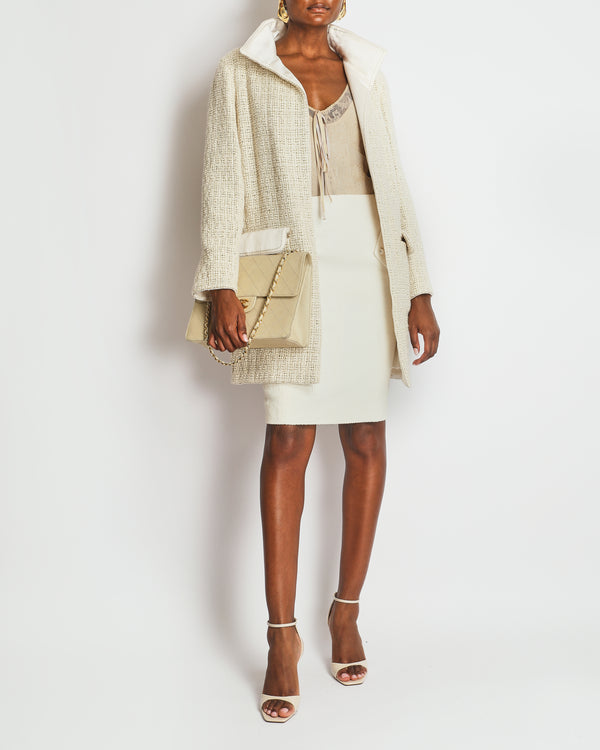 Chanel 12A Beige and Metallic Gold Tweed Long Coat with Pocket Details Size FR 38 (UK 10) £5,550