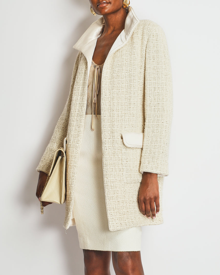 Chanel 12A Beige and Metallic Gold Tweed Long Coat with Pocket Details Size FR 38 (UK 10) £5,550