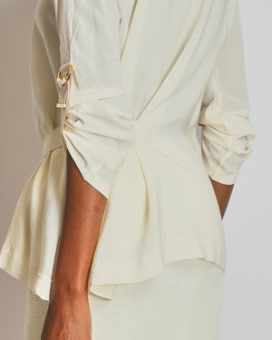 Tom Ford Cream Silk Draped Top with Gold Details Size IT 44 (UK 12)