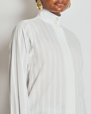 Chanel White Striped Button-up Shirt with Nude Camisole Vest Underlay Size FR 36 (UK 8)