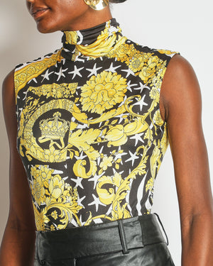 Versace Baroque Black and Gold Printed Sleeveless Bodysuit Size IT 44 (UK 12)