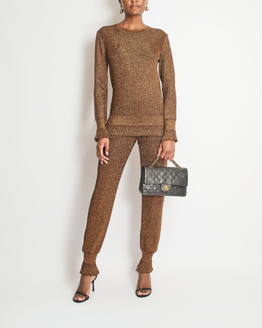 Lanvin Chocolate  Brown Metallic Long-Sleeve Top and Trouser Set Size FR 38 (UK 10)