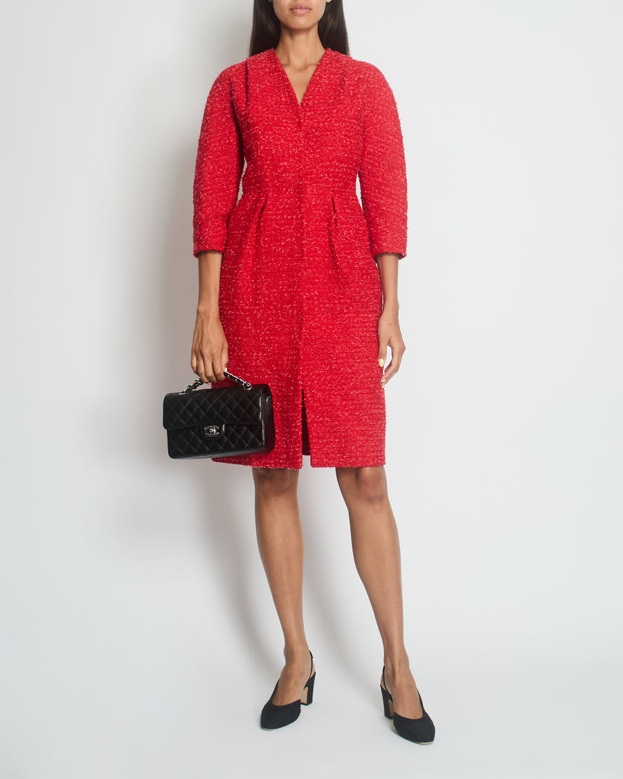 Giambattista Valli Red Tweed Long Jacket with Pocket Detail IT 38 (UK 6)