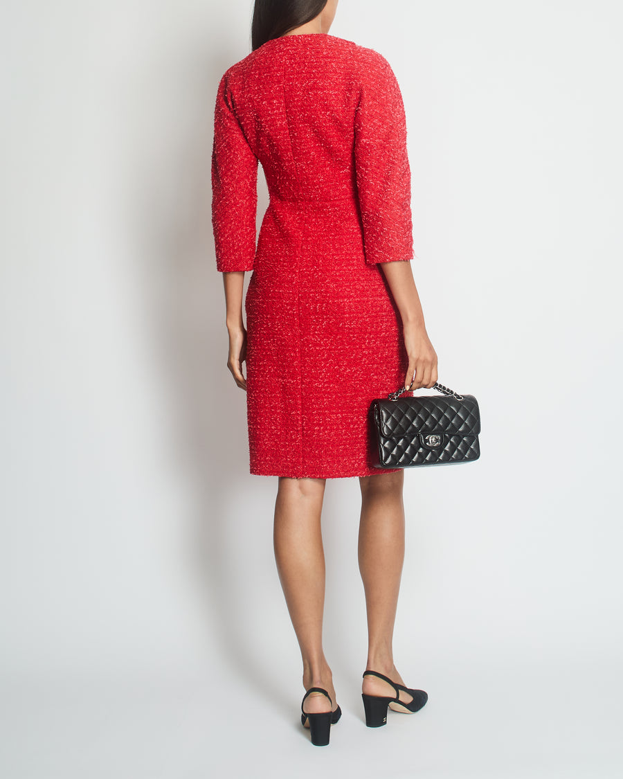 Giambattista Valli Red Tweed Long Jacket with Pocket Detail IT 38 (UK 6)