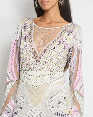 Roberto Cavalli Long Sleeve Multicolour Gown with Aztec Print Detail Size IT 42 (UK 10)