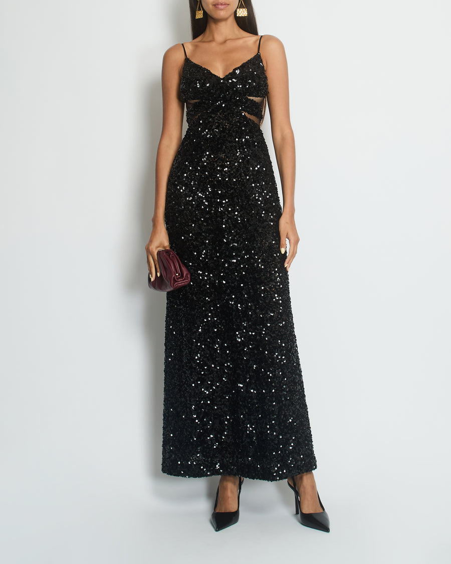 *HOT* Escada Black Sequin Long Sleeveless Gown Dress Size FR 38 (UK 10)