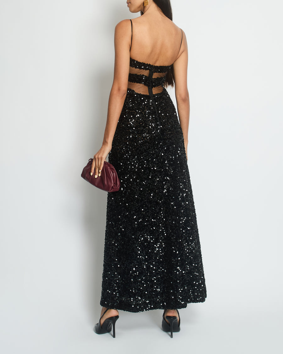 *HOT* Escada Black Sequin Long Sleeveless Gown Dress Size FR 38 (UK 10)