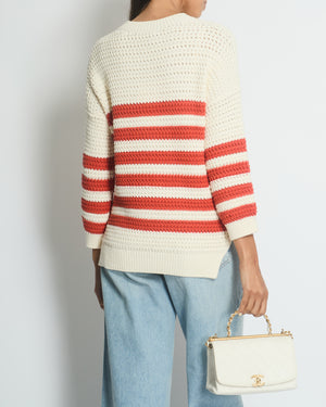 Gucci Cream Crewneck Knit Jumper with Orange Stripes XXS (UK 4)