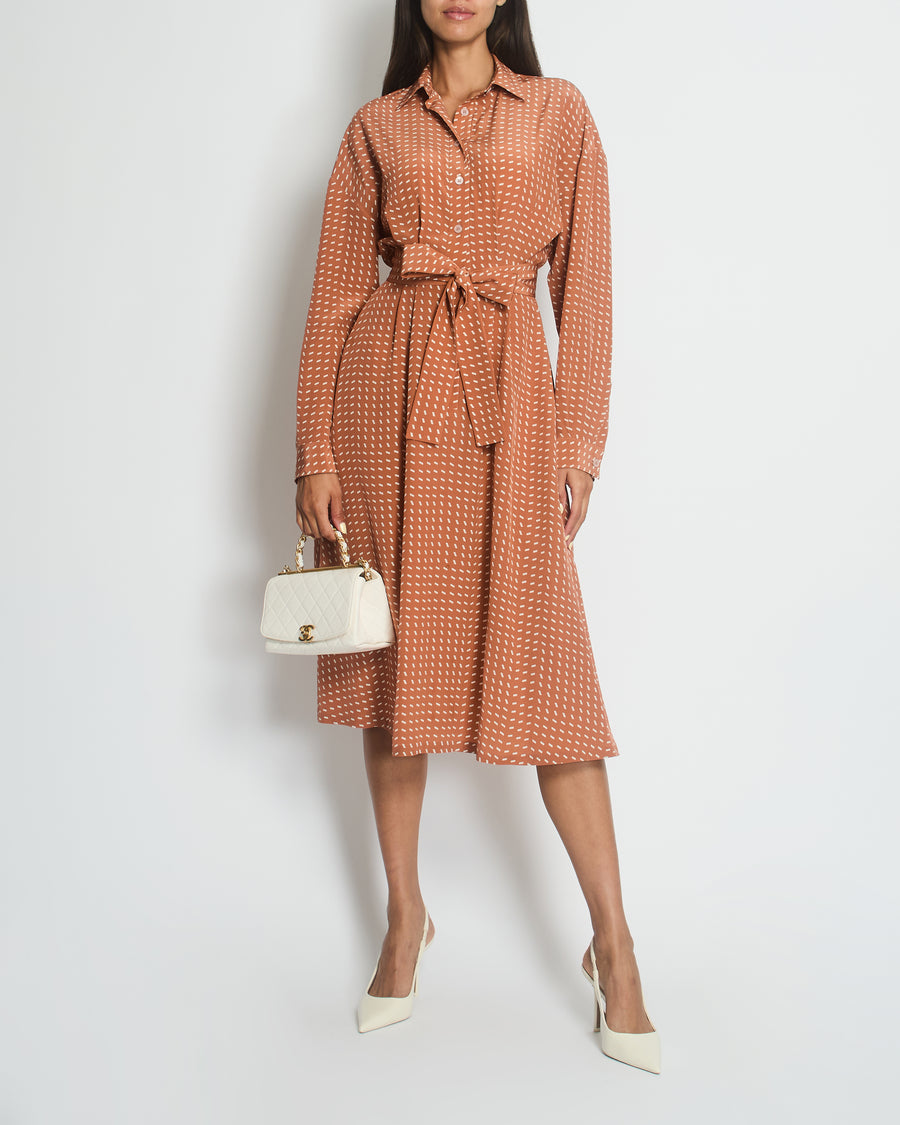 Loro Piana Terracotta Long-Sleeve Midi Shirt Dress IT 38 (UK 6)