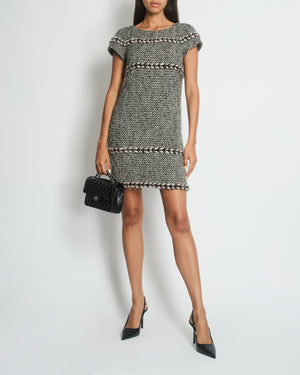 Chanel Grey, Pink Tweed Dress with Plated Trim Detail FR 34 (UK 6)