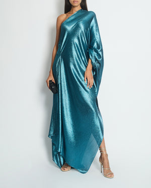 *HOT* Roland Mouret for Selfridges Turquoise Metallic One Shoulder Draped Dress Size S (UK 8)