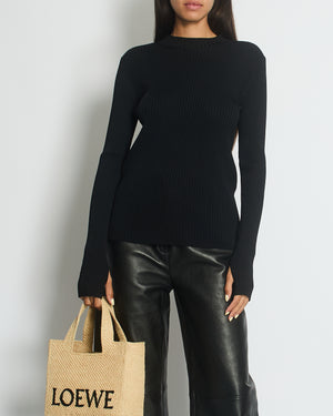 Dion Lee Black Laser Cut Long Sleeve Ribbed Top FR 36 (UK 8)