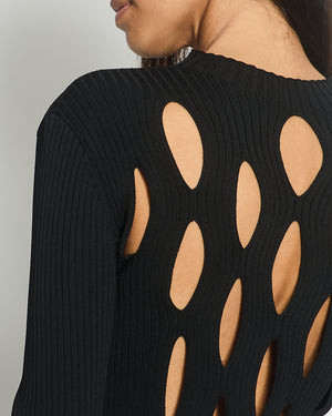 Dion Lee Black Laser Cut Long Sleeve Ribbed Top FR 36 (UK 8)