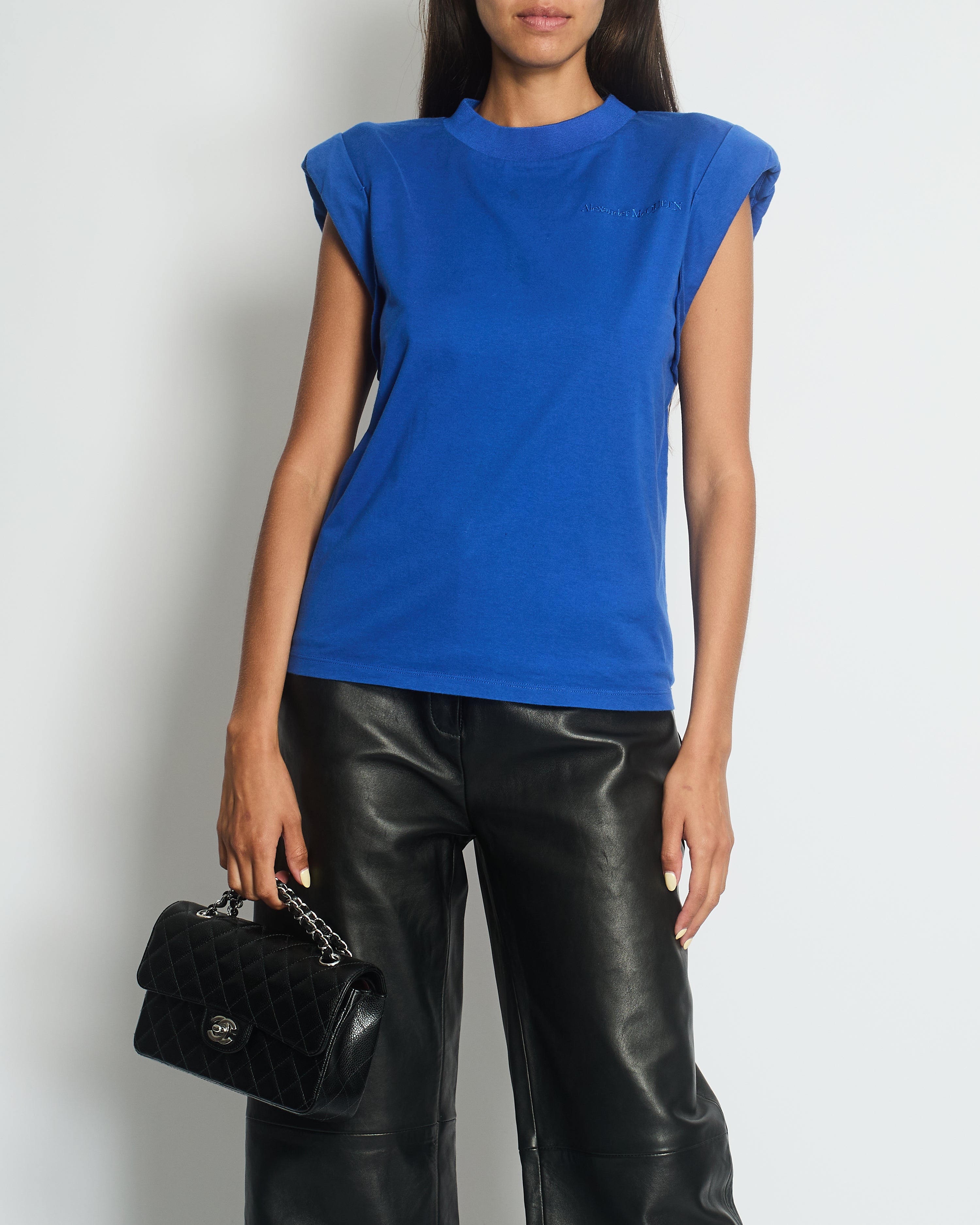 Alexander McQueen Cobalt Blue Vest Top with Shoulder Pad Detail IT 38 UK 6