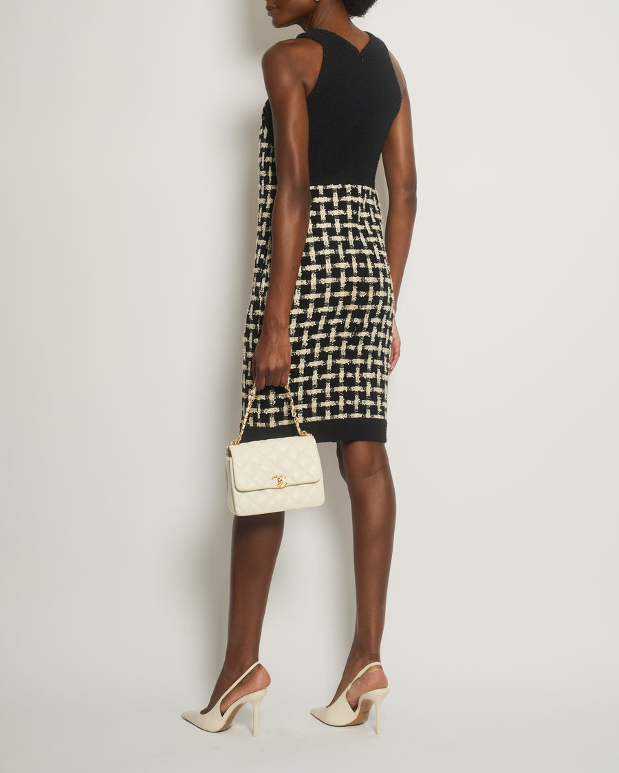 Chanel 09P Black, White Check Halter-Neck Detail Sleeveless Tweed Dress Size FR 36 (UK 8)