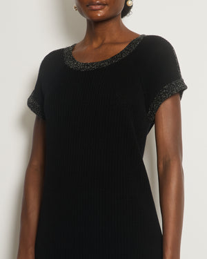 Chanel 12P Black Knitted Short-Sleeve Dress with White Trim Detail FR 40 (UK 12)