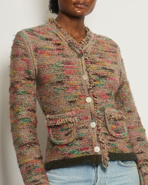 Chanel 99A Pink Multi-Colour Cardigan with Fringed Edge and Pocket Detail Size FR 40 (UK 12)