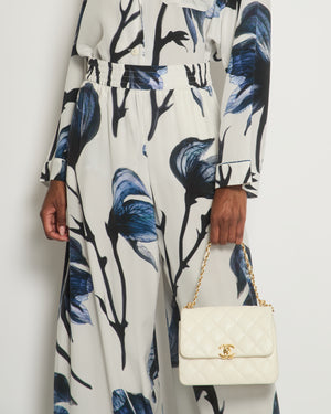 Alexander McQueen White, Blue Floral Printed Silk Shirt and Trousers Set Size IT 44 (UK 12)