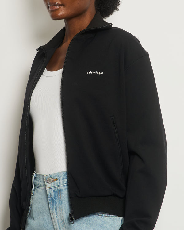 Balenciaga Black Zipped Jacket with White Logo Detail Size IT 48 (UK 16)