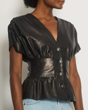 *HOT* Chanel 19C Black La Pausa Waisted Leather Shirt with Silver Button Details Size FR 34 (UK 6) RRP £5,250