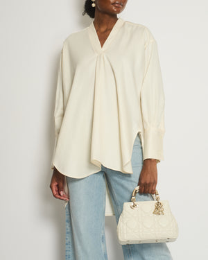 Celine Cream V-Neck Oversized Long-Sleeve Blouse Size 42 FR (UK 14)