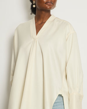 Celine Cream V-Neck Oversized Long-Sleeve Blouse Size 42 FR (UK 14)