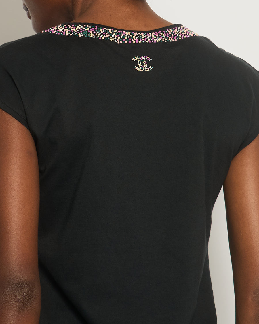 *FIRE PRICE* Chanel Black Top with Collar Embellishment and CC Logo Detail Size FR 38 (UK 10)