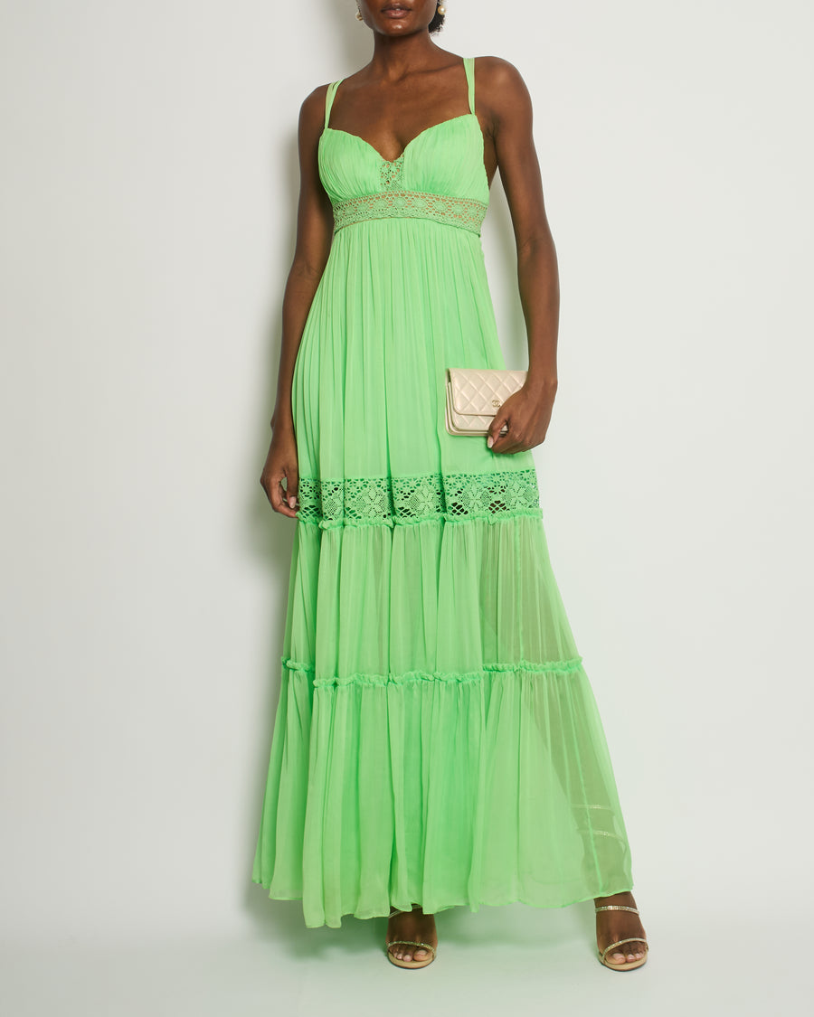 *GIANNI VERSACE ARCHIVE* Versace Vintage Green Maxi Sleeveless Dress 1969 with Crochet Detail Size IT 40 (UK 8)