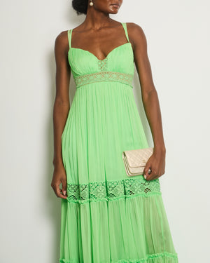 *GIANNI VERSACE ARCHIVE* Versace Vintage Green Maxi Sleeveless Dress 1969 with Crochet Detail Size IT 40 (UK 8)