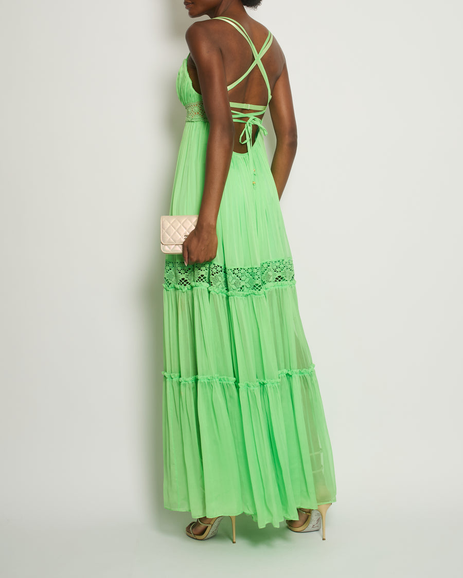 *GIANNI VERSACE ARCHIVE* Versace Vintage Green Maxi Sleeveless Dress 1969 with Crochet Detail Size IT 40 (UK 8)