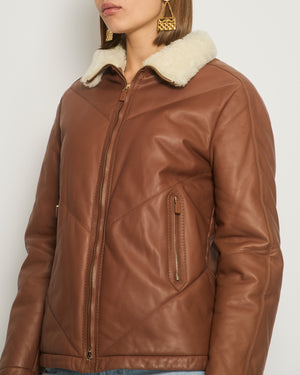 Loro Piana Brown Leather Shearling Jacket IT 42 (UK 10)