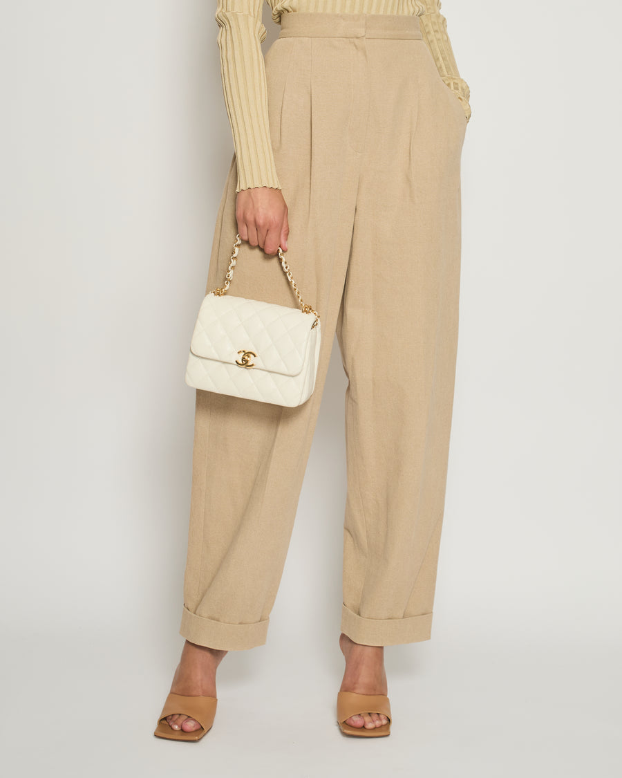 Chanel Beige High-Waist Trousers with Turn-up Detail FR 38 (UK 10)