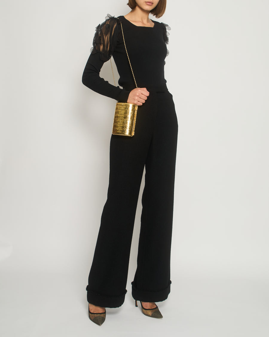 Chanel Black Tweed High-Waist Trousers with Frayed Trim Detail FR 38 (UK 10)