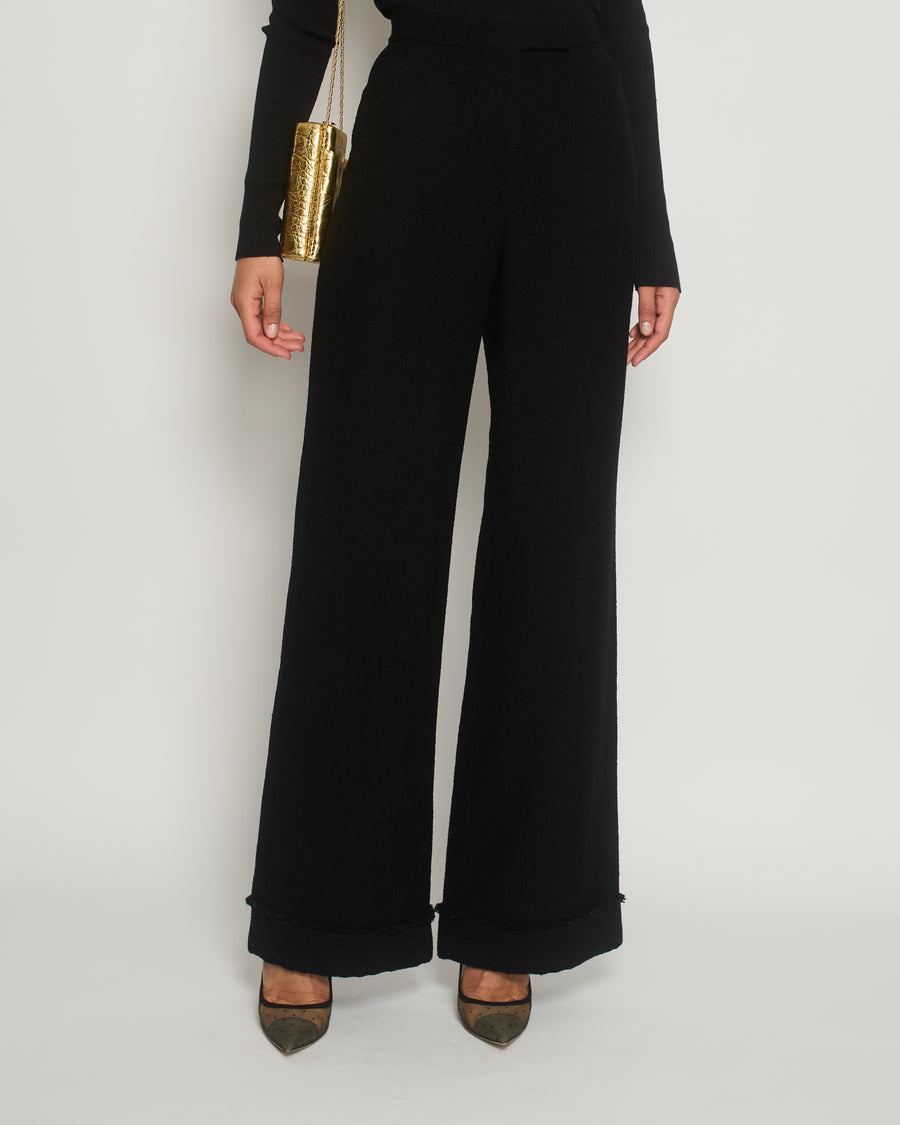 Chanel Black Tweed High-Waist Trousers with Frayed Trim Detail FR 38 (UK 10)